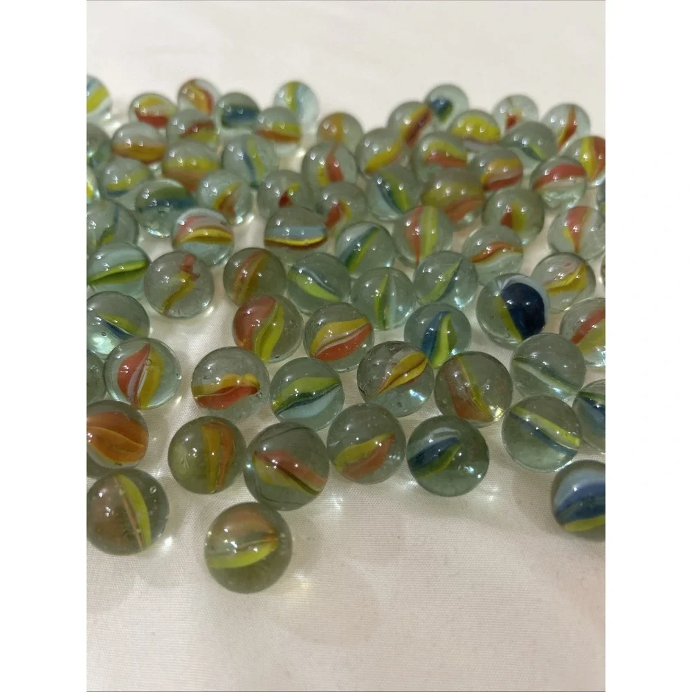 101 CAT'S EYE Marbles In Orange Drawstring Vinyl Bag